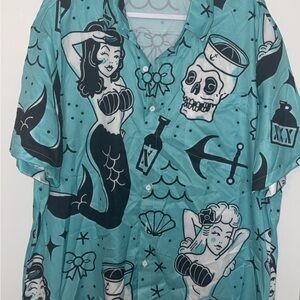 Teal Nautical Graphic Button Down Shirt